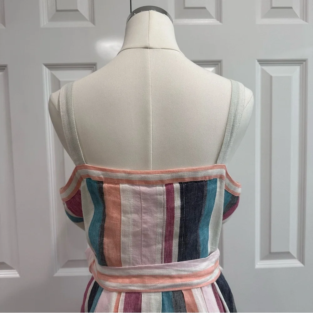 J. Crew LINEN Stripped Light Textured Spaghetti Strap, Button down Midi Size 10 - Picture 9 of 15